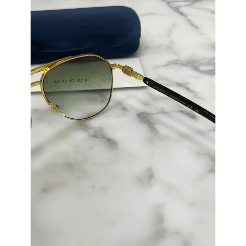 NEW Gucci GG1220S Mirrored Logo Gold Sunglasses $550